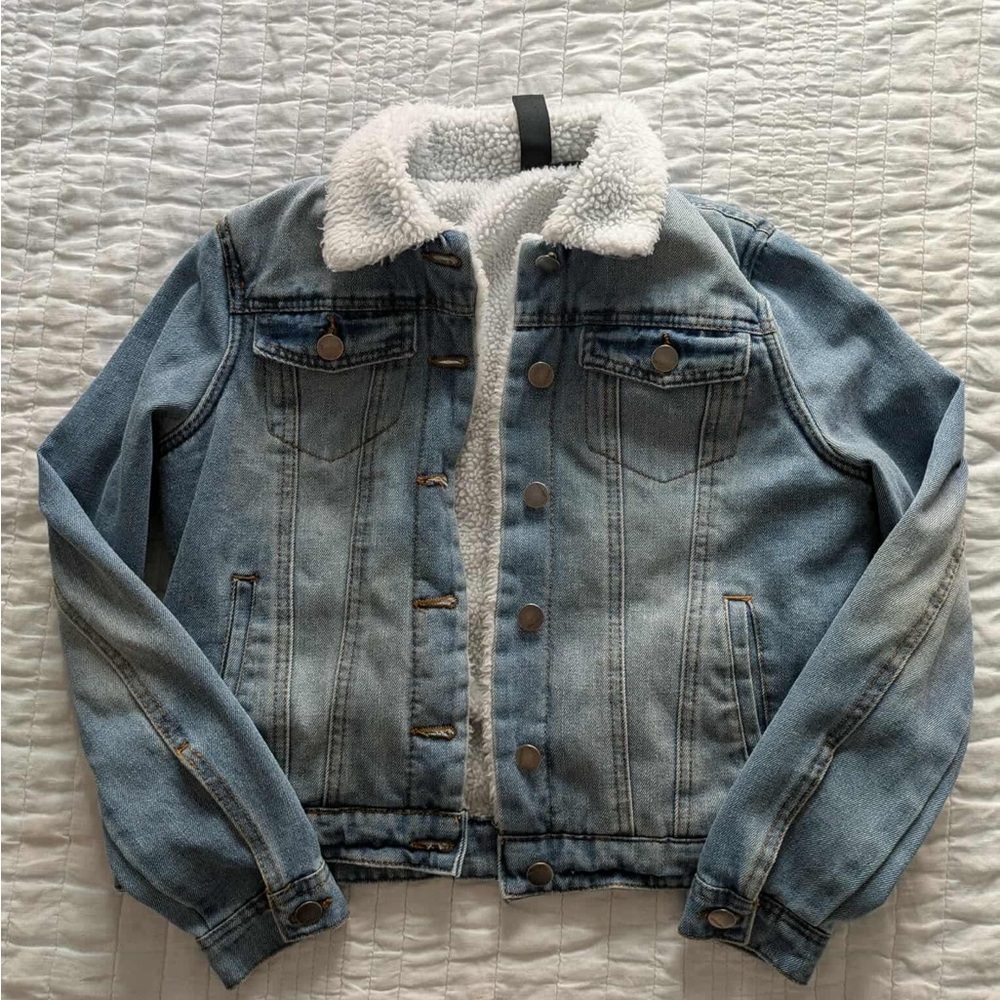 Women's Blue Denim Jean Jacket with White Sherpa Lining